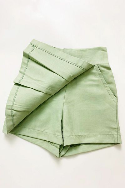 TUOBEBE Girl's Pleated Shorts Skirt Muslin Shirt 2-Piece Set