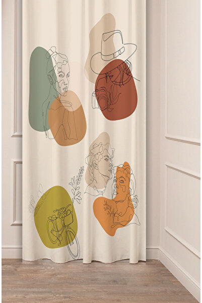 GREENDECOR Minimalist Soft Plain Pastel Leaf Bohemian Special Design Digital Printed (Single Wing) Beige Cream Background Curtain