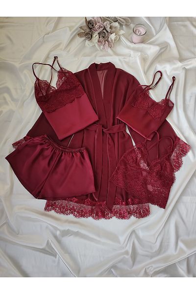 PEMBİŞ HOMEWEAR Комплект за зестра от 5 сатенен шифон La Rozita Special в бордо