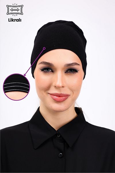 Loggia Lycra Non-Slip Black Bonnet Women's Hijab Tie-Up Non-Slip Inner Bonnet Viscose