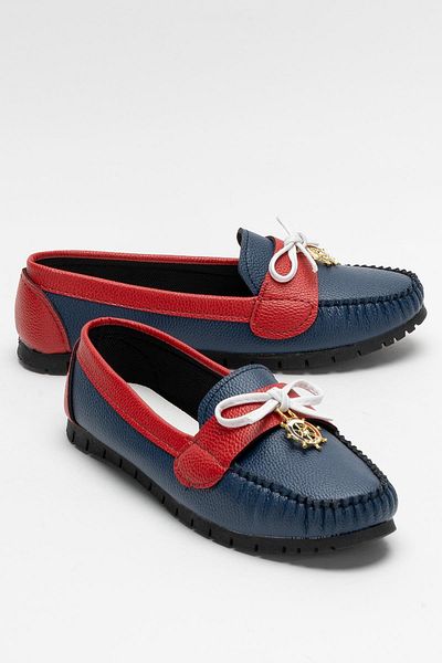 Liger Women's Bowknot Daily Ballerina Shoes Dark Blue - Red