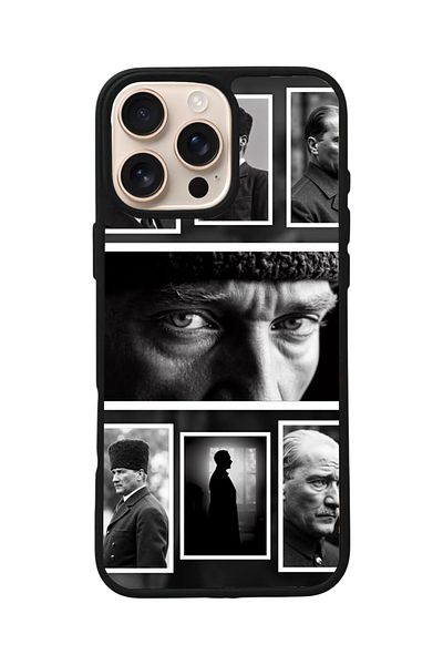 Aksel Kılıf Apple iPhone 16 Pro Compatible Printed, Matte Black, Soft Silicone, Protective, Shock Absorbing Cover, Case