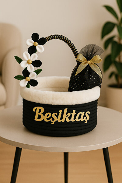 RH GALAXİ TEKSTİL Çeyiz Damat bohçası Beşiktaş Temalı Dekoratif Hasır Sepet –...