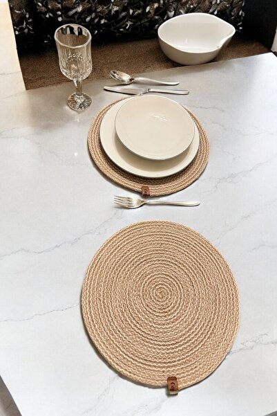 CAPELLA ÖRGÜ ATÖLYESİ Tarçın-Krem Rengi 4'lü Pamuk İpten Amerikan Servis Seti...