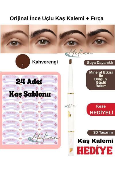 Melien 24 قطعة من قالب الحواجب مع قطعة واحدة 2 في 1 قلم الحواجب وفرشاة الحواج...