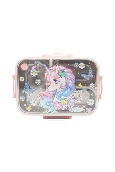 BES0015 UNICORN 2 DESENLİ ŞEFFAF KAPAKLI 3 BÖLMELİ 800 ML ÇELİK BESLENME KABI