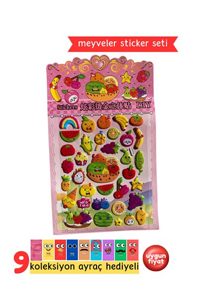 Pembe Pasaj Fruit Vegetable Sticker - Embossed Sticker Label for Kids