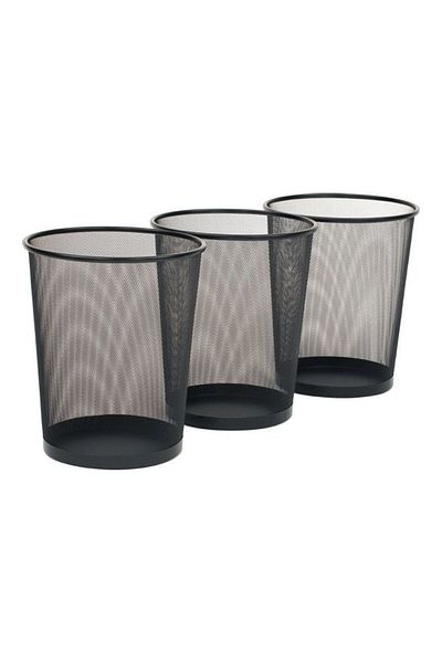 Generic 3-Piece Round Mesh Waste Basket Trash Black