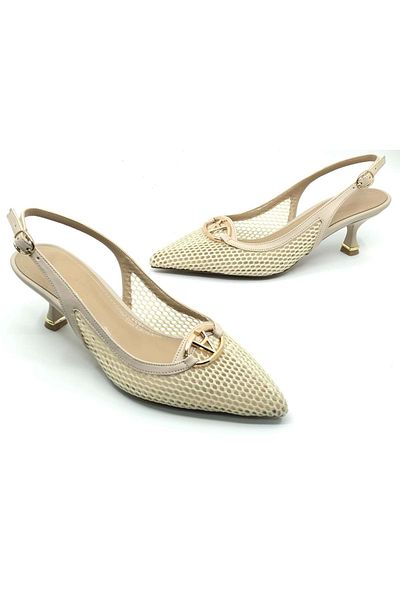 KOCAMANLAR Feles Lace Detailed Open Back Stiletto Women's Heeled Shoes Ten