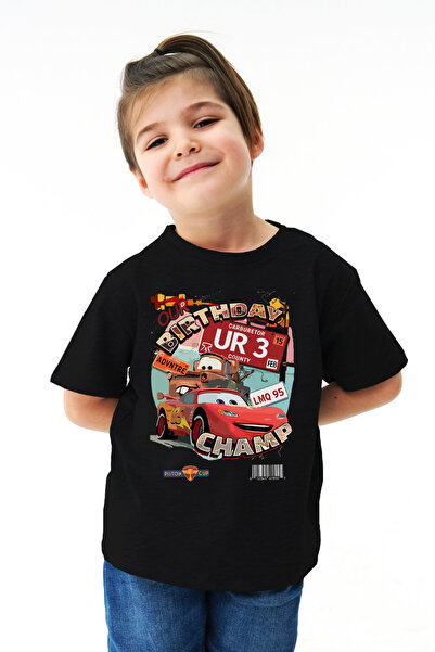 Kids Şimşek Mcqueen Baskılı Unisex Siyah Çocuk Tişört
