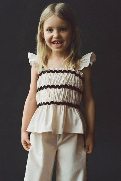 Kidmark Çocuk Modası Girls' Wave Stripe Summer Set – Suspender Blouse & Wide Leg Pants