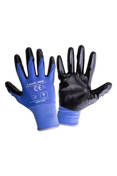 Lahti Pro Nitrile Glove With Polyester / Black-Blue - 8