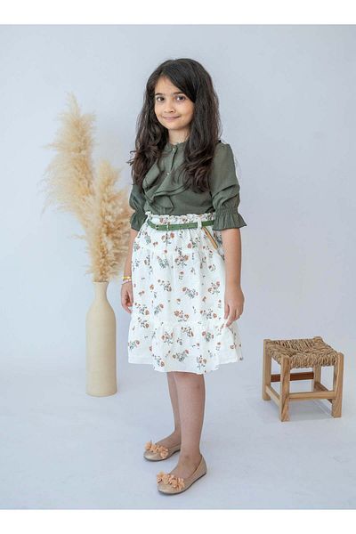 Stayele Autumn Blossom Girls Skirt and Blouse Combo
