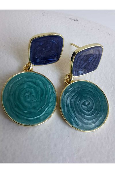 BHR AKSESUAR Blue Green Pearlescent Dangle Circle Earrings