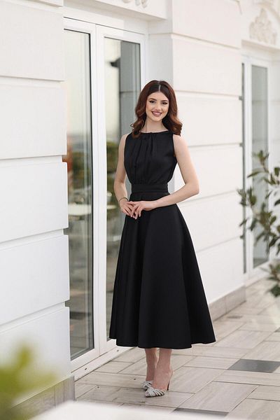 KADNER Women's Black Fairy Evening Dress with Bunched Detail on the Front