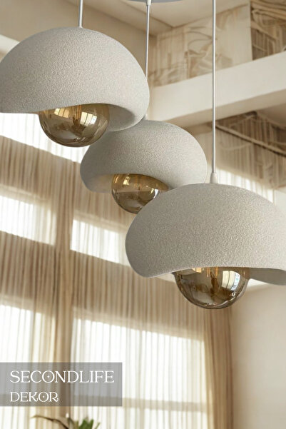 Second Life 3 Lü Sarkıt Kaya Avize Rustik E27 Modern Avize Bohem Beton Görünüm (RUSTİK AMPUL HEDİYEDİR)