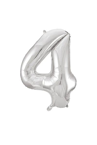 tedaks 1 Piece 34 Inch 85 cm Silver Foil Balloon Helium Balloon 4 Year Old Balloon 4 Number Balloon