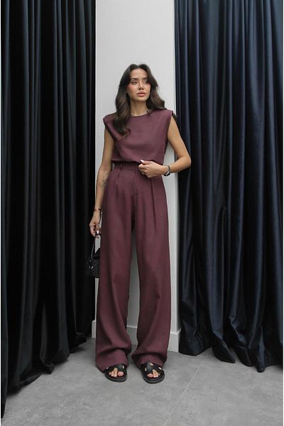 Havoş Burgundy Single Button Linen Trousers