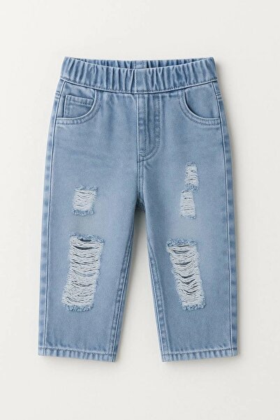 Kidmark Çocuk Modası Çocuk Unisex Yırtık Detaylı Beli Lastikli Kot Pantollon