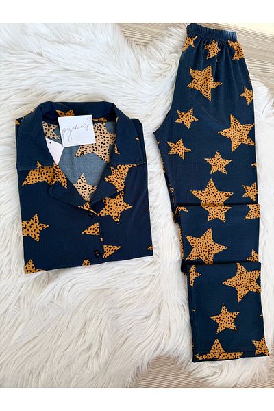 Pijamacs Set pijamale Milan cu mâneci scurte cu model stea bleumarin