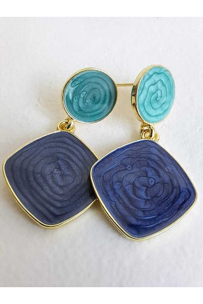 BHR AKSESUAR Blue Green Pearlescent Dangle Square Earrings