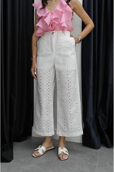 Havoş White Scallop Pants