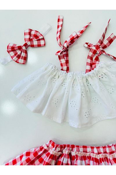 Linarookids Red Plaid Crop Suit Baby Girl Dress, Birthday Dress, Photo Shoot Dress, Suitable for 0-7 Years Old
