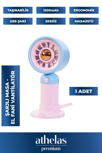 Athelas 2 Kademeli Sessiz Konforlu Şarjlı Mini Fan Taşınabilir USB Masa & El Vantilatörü | Kompakt Soğutucu