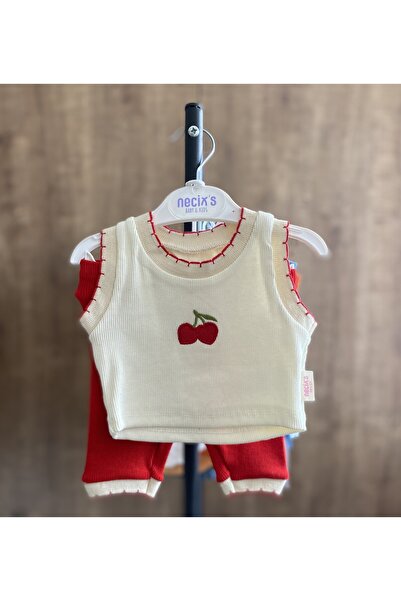 Baby MEYVE DESENLİ KIZ BEBEK BAYRAMLIK PAMUKLU TAKIM, KOLSUZ BEBEK FİTİLLİ TA...