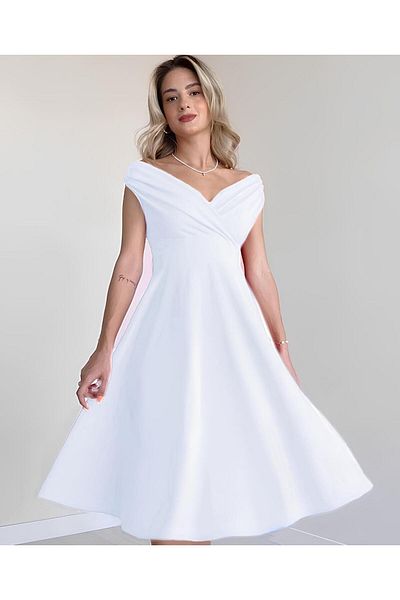 Monapera Double Breasted Collar Drop Sleeve Skirt Flounced Design Flared Midi Length Dress