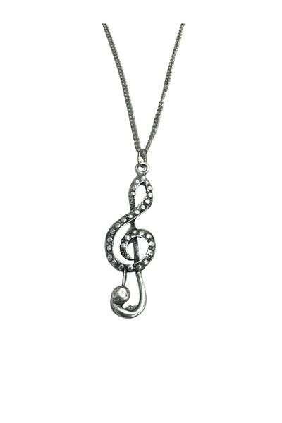Herşey Nota Left Hand Key Metal Necklace – 60 cm Chain – Unisex Music Themed Jewelry