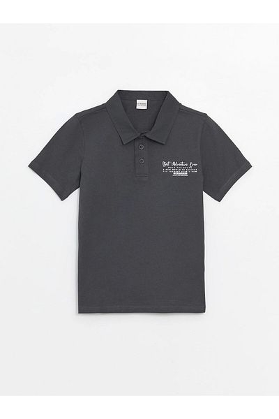 LC Waikiki Lcw Kids Anthracite Polo Neck Printed Short Sleeve Boy's T-Shirt