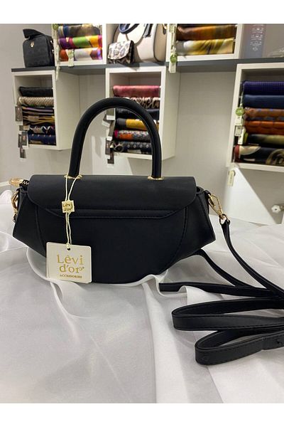 Levidor Black Geometric Model Women's Bag with Shoulder Strap