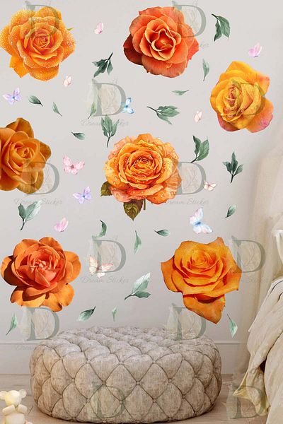KT Decor Colorful Peony Flowers Premium Wall Sticker Set