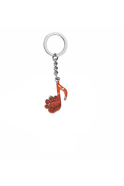 Herşey Nota Metal Keychain with Left Hand Switch and Red Paw Figure – Unisex Music and Animal Themed Accessory