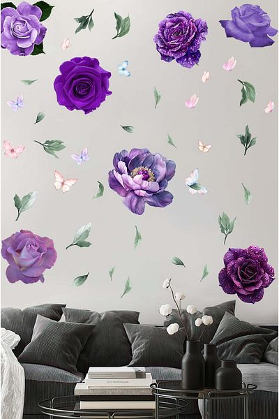 KT Decor Colorful Peony Flowers Premium Wall Sticker Set