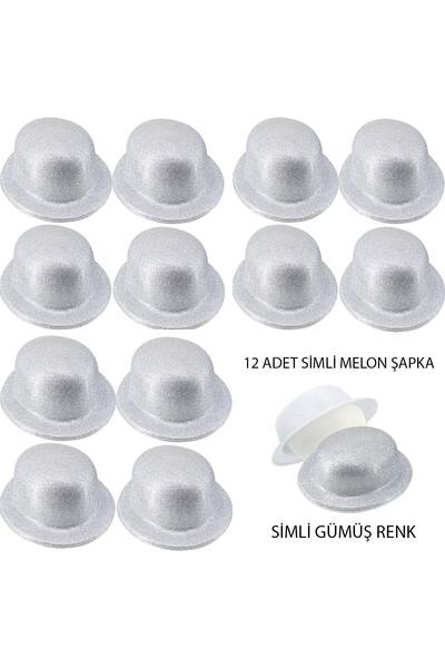 Generic Brand Pălărie de petrecere rotundă cu melon argintiu de culoare argin...