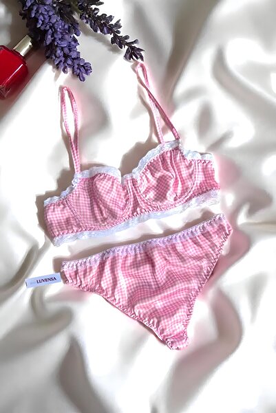 Luvensa Pembe Pötikare Saten Iç Çamaşır Takımı (SÜTYEN & TANGA)