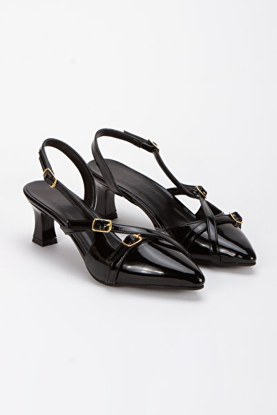 UYEGE Women's Low Heeled Shoes with Piping Buckle Detail and Pointed Toe
