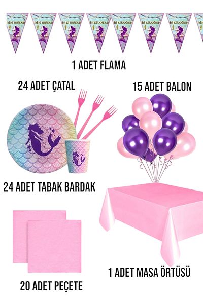 Evabrite Mermaid Set for 24 People Birthday Party Supplies