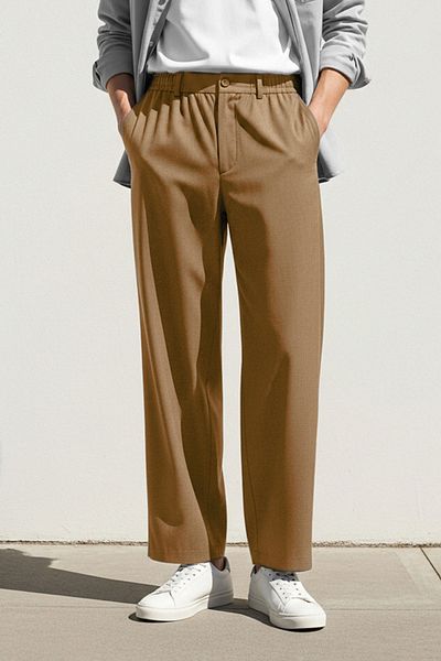 Trendyol Collection Μπεζ φαρδύ παντελόνι από φαρδύ ύφασμα TMNSS23PL00039