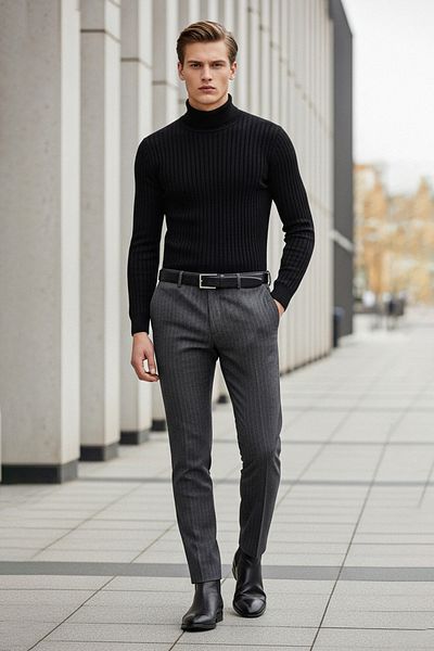 Trendyol Collection Παντελόνι από ύφασμα Chino με ρίγες ανθρακί TMNAW23PL00034