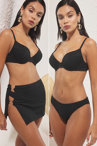 Trendyol Collection Černá třpytivá sada balkonových doplňků, 3dílná sada bikin TBESS25BT00190