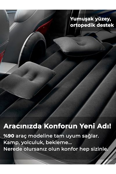 Meleni Home In-Car Inflatable Mattress Set - Camping Bed with Pillow Car Seat Bed Air Pump 130X85 cm Black