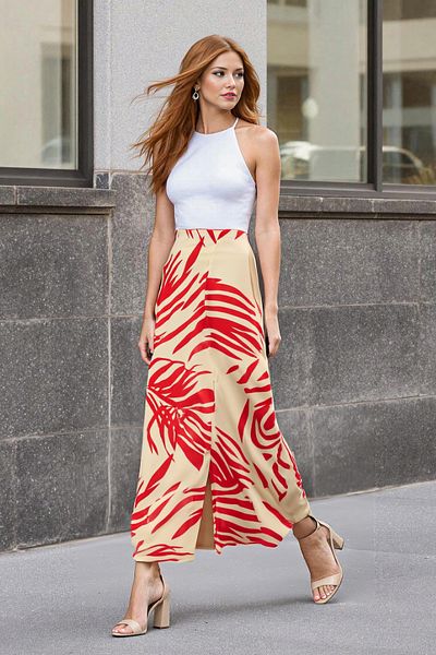 Trendyol Collection Cotton Midi Skirt - Split Detail, Multicolor Patterns Twoss25Et00120