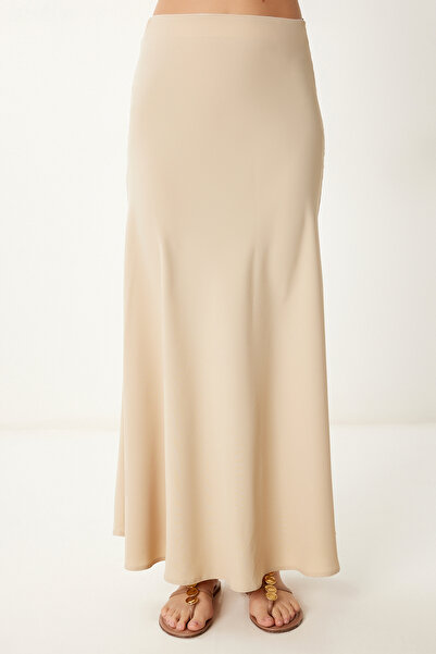 Happiness İstanbul Női bézs A-vonalú, hosszú szőtt szoknya GK00019