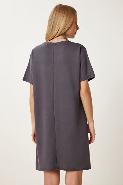 Happiness İstanbul Γυναικείο Ανθρακί Βαμβακερό Εύκαμπτο Πλεκτό Φόρεμα ZV00317