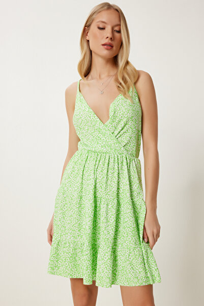 Happiness İstanbul Γυναικείο Μίνι Πλεκτό Φόρεμα με Πράσινο Φιστίκι με λουράκι MC00299