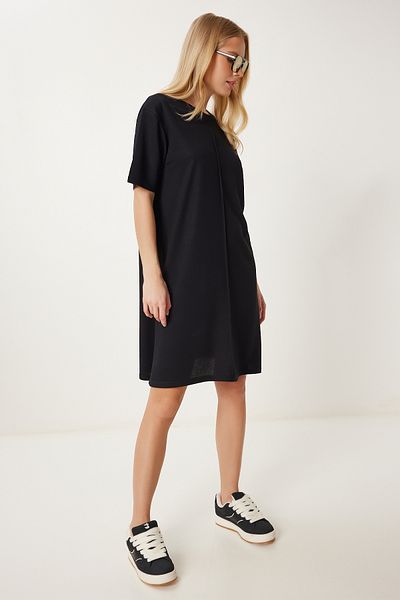 Happiness İstanbul Women's Black Cotton Stretchy Knitted Dress Zv00317