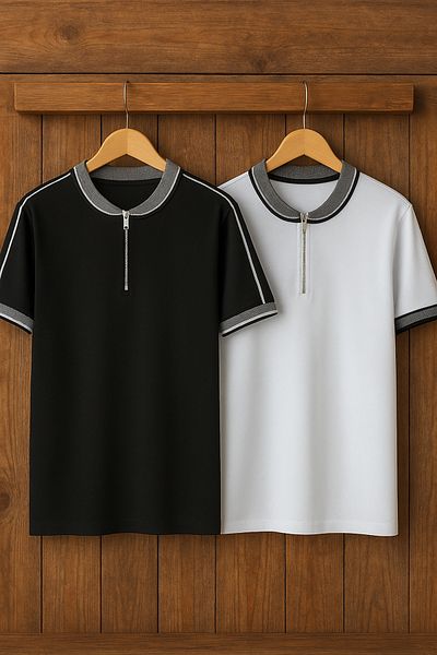 Trendyol Collection Black-White 2 Pack Regular/Normal Cut Bias Judge Collar Polo Neck T-Shirt Tmnss25Po00022